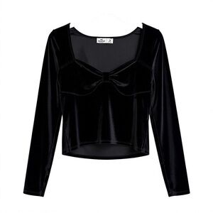 Hollister Black Velvet Babydoll Top Size M Holiday Glam Chic Cocktail Party NYE